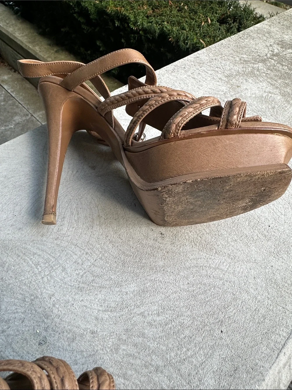 Yves Saint Laurent Brown Leather Braided Strap Heels - Picture 3 of 3